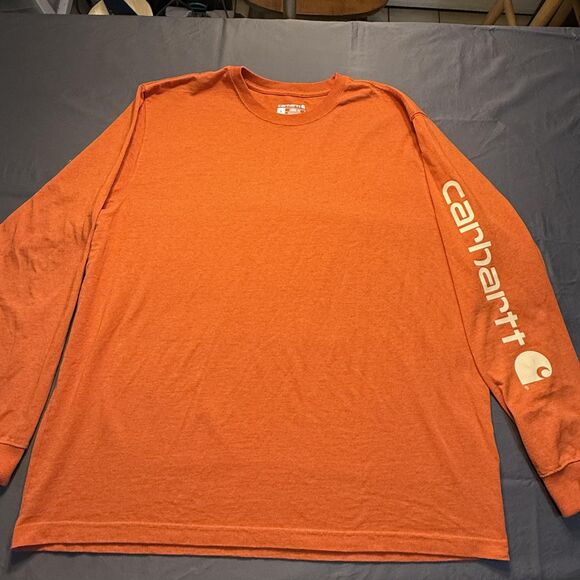 Carhartt Shirt Mens Large Orange Long Sleeve Loose Fit Logo Graphic Workwear - Picture 1 of 6